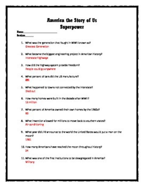 America The Story Of Us Episode 11 Worksheet